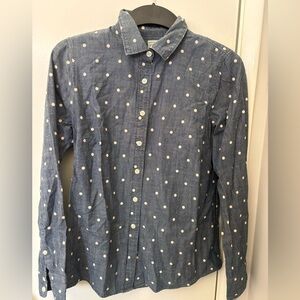 J. Crew Shirt Polka Dot Blue Denim White Button Down size XS